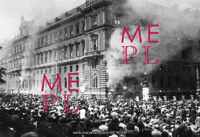 : The burning Palace of Justice during the socialist riots in : The burning Palace of Justice during the socialist riots in