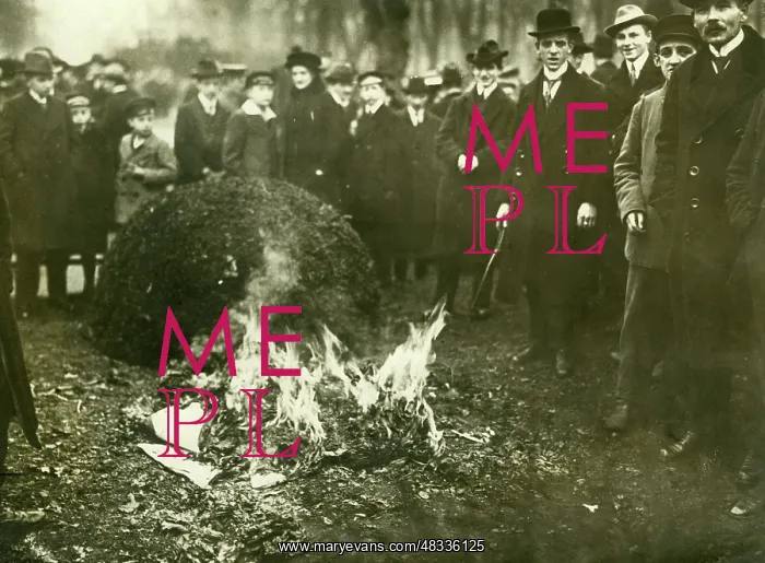 : Burning of posters and leaflets in the Friedenallee : Burning of posters and leaflets in the Friedenallee