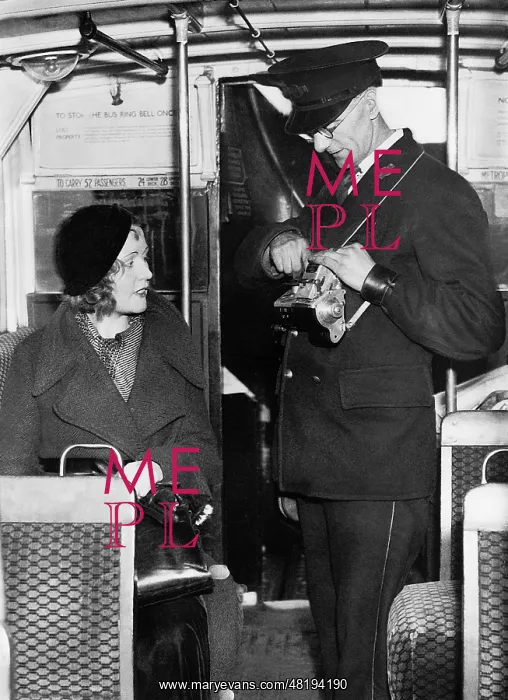 : Bus conductor in London, 1933 : Bus conductor in London, 1933