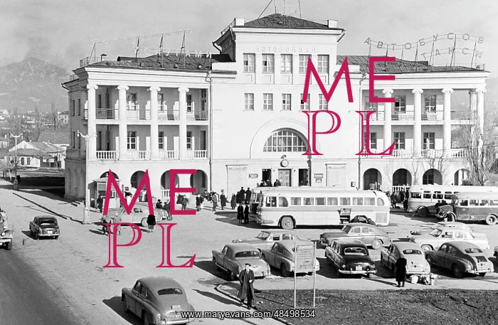 : Bus terminal in Pyatigorsk, 1960 : Bus terminal in Pyatigorsk, 1960