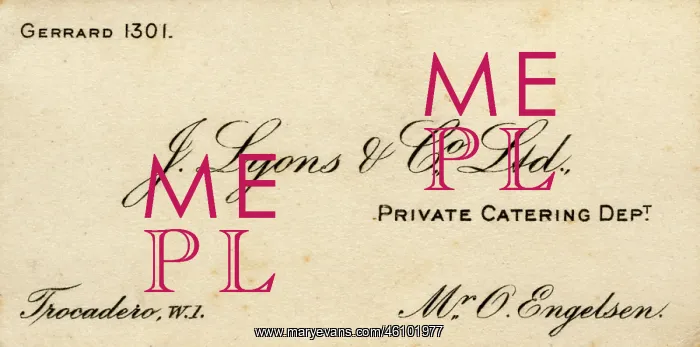 : Business card, J Lyons & Co Ltd, Mr O Engelsen : Business card, J Lyons & Co Ltd, Mr O Engelsen