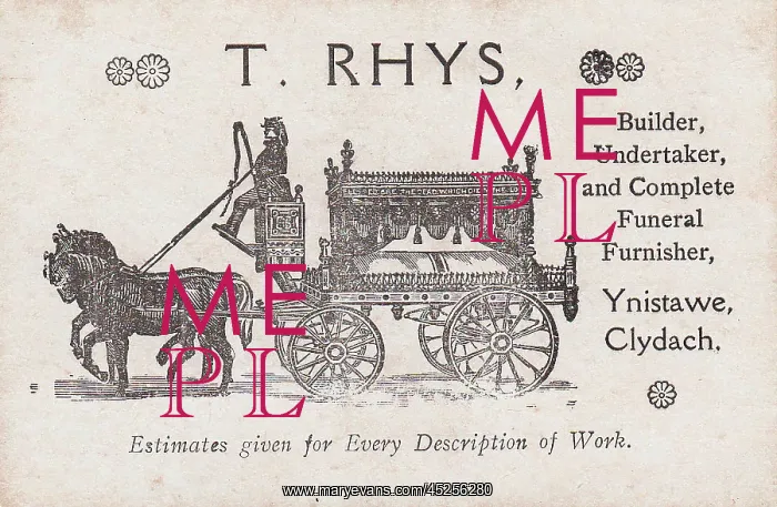 : Business card, T Rhys, undertaker, near Swansea, Wales : Business card, T Rhys, undertaker, near Swansea, Wales