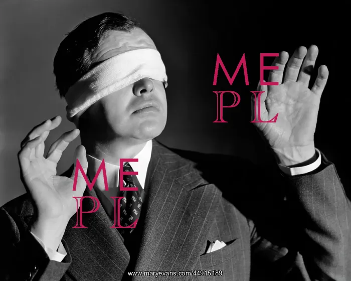 : Businessman Wearing Blindfold Reaching Forward with Han : Businessman Wearing Blindfold Reaching Forward with Han