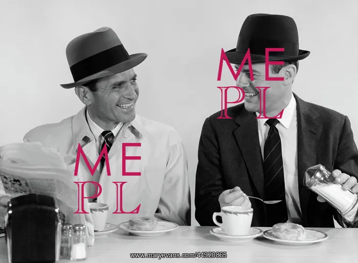 : Two businessmen wearing hats drinking coffee : Two businessmen wearing hats drinking coffee