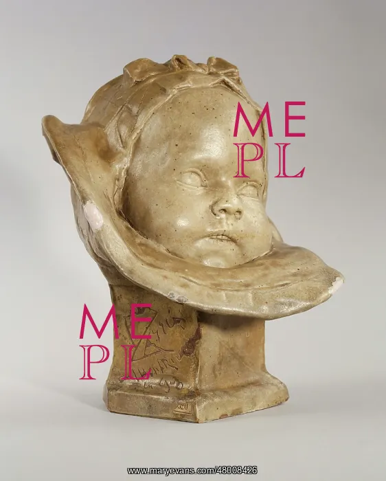 : Bust of a baby with bonnet and bib : Bust of a baby with bonnet and bib