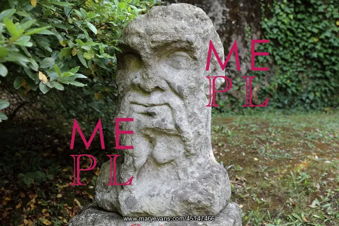 : Bust of Pan-Giano, Garden of Bomarzo, Bomarzo, Lazio, Italy : Bust of Pan-Giano, Garden of Bomarzo, Bomarzo, Lazio, Italy