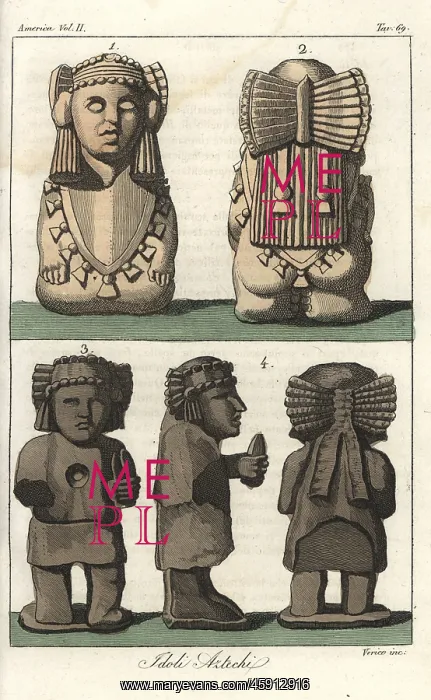 : Busts of sacred idols of the Aztecs, Mexico : Busts of sacred idols of the Aztecs, Mexico