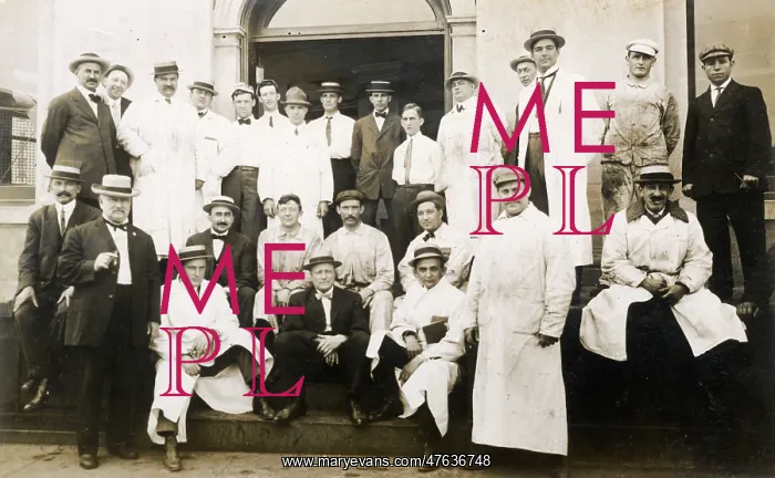 : Butchers and others outside their work premises, USA : Butchers and others outside their work premises, USA