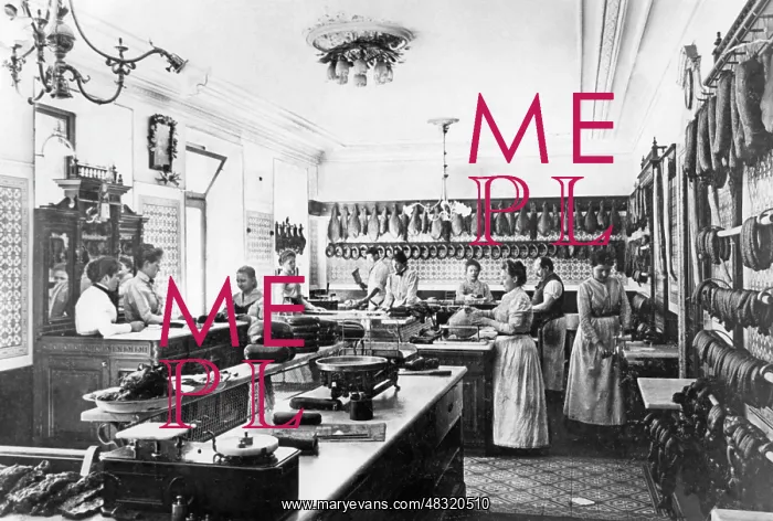 : Butcher's shop in Berlin, 1913 : Butcher's shop in Berlin, 1913
