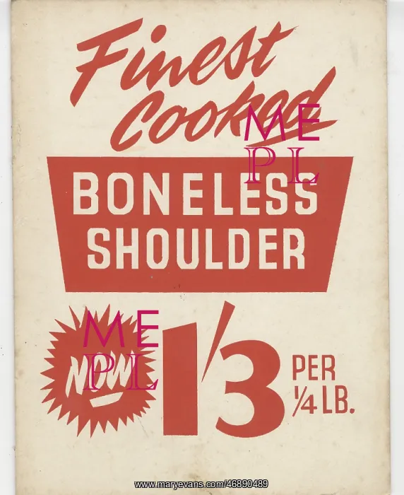 : Butcher's shop window advertising card : Butcher's shop window advertising card