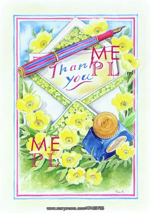: Buttercups with Thank you note and pen : Buttercups with Thank you note and pen