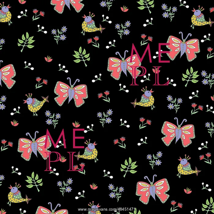  : Butterlfies, birds and flowers pattern