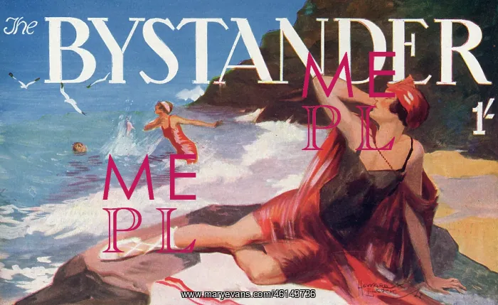 : Bystander masthead design, 1927 - Beach scene : Bystander masthead design, 1927 - Beach scene