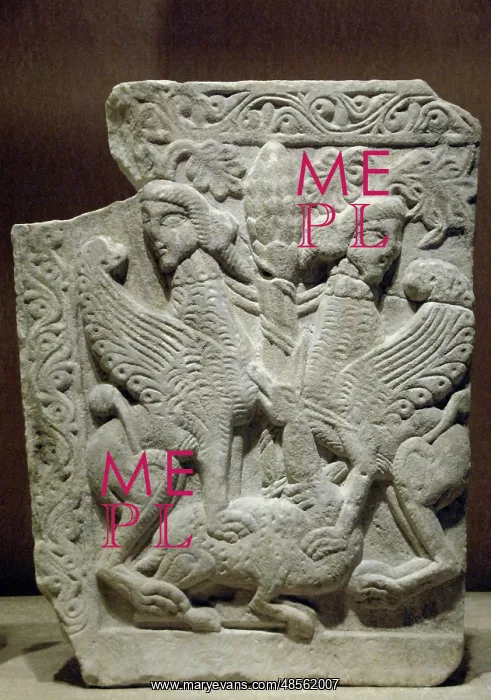 : Byzantine art. Tree of life between two sphinxes treading a : Byzantine art. Tree of life between two sphinxes treading a