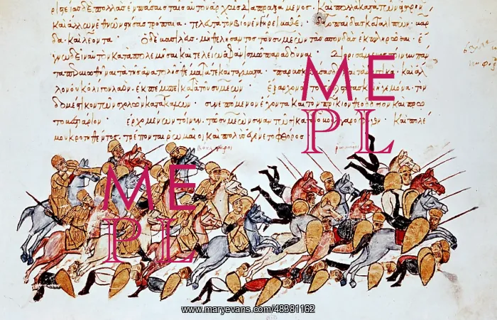 : Byzantine cavalrymen overwhelming enemy cavalry : Byzantine cavalrymen overwhelming enemy cavalry