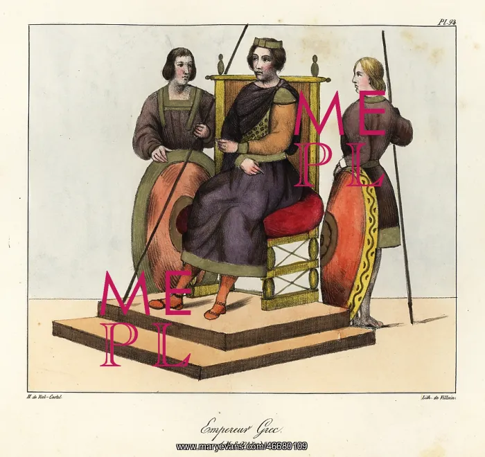: Byzantine Emperor on his throne, 9th century : Byzantine Emperor on his throne, 9th century