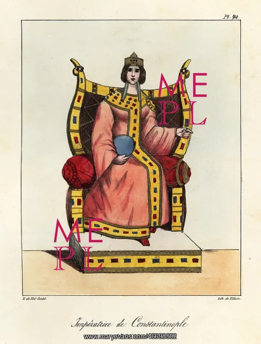 : Byzantine Empress, 9th century, in a robe with : Byzantine Empress, 9th century, in a robe with