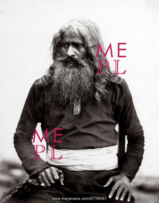  : c. 1860s India - tribal man with impressive beard
