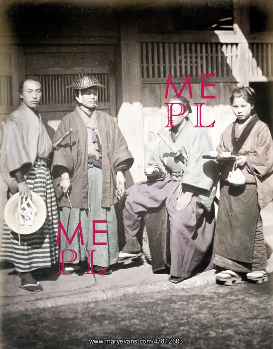 : c. 1860s Japan - taking tea at a tea house : c. 1860s Japan - taking tea at a tea house