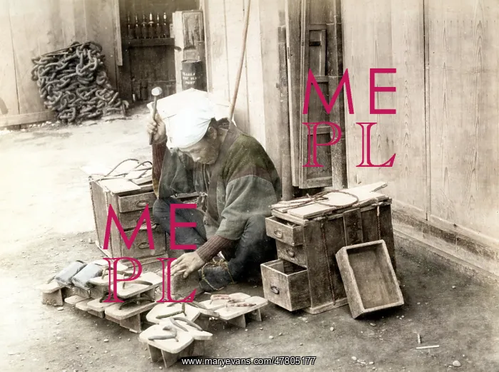  : c. 1880s Japan - cobbler  /  shoe maker at work