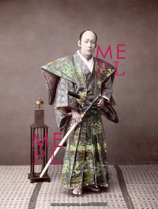 : c. 1880s Japan - samurai (actor) in elaborate robes : c. 1880s Japan - samurai (actor) in elaborate robes