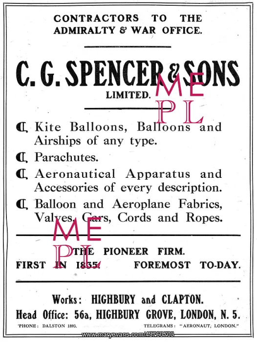 : C G Spencer & Sons - Kite Ballons, Ballons & Airships 1917 : C G Spencer & Sons - Kite Ballons, Ballons & Airships 1917