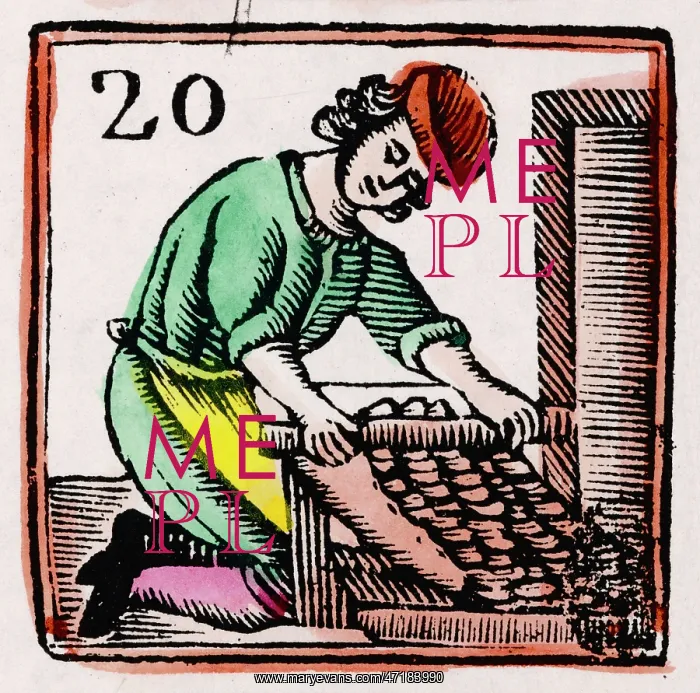 : C17 BAKER. A baker rolls out his dough using an early type of rolling pin : C17 BAKER. A baker rolls out his dough using an early type of rolling pin