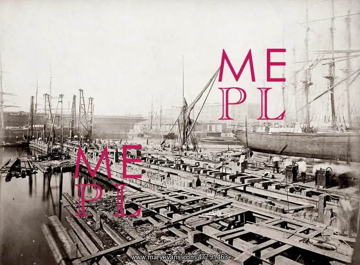  : c.1880s - dockyard scene, probably London, with cranes