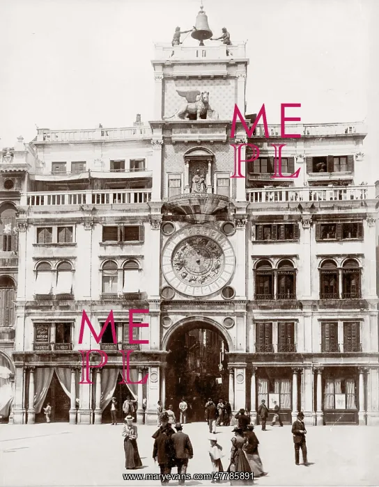 : c.1880s Italy - clock tower in St Mark's Square Venice : c.1880s Italy - clock tower in St Mark's Square Venice