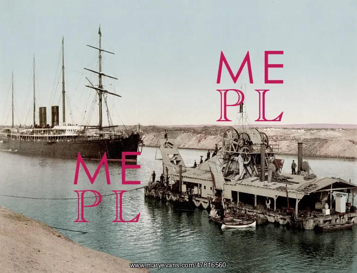 : c.1890's Egypt - dredger and ship on the Suez Canal : c.1890's Egypt - dredger and ship on the Suez Canal