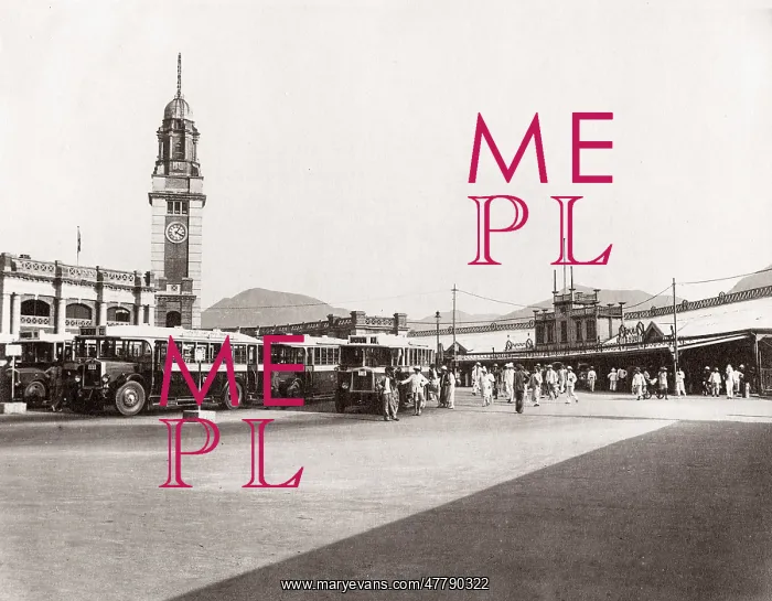  : c.1930 Hong Kong - clock tower and bus terminus