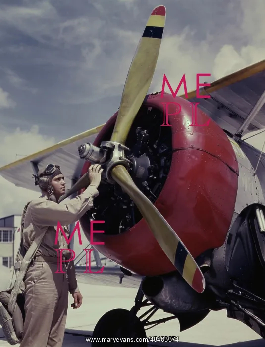 : Cadet checking the propeller on a plane at : Cadet checking the propeller on a plane at