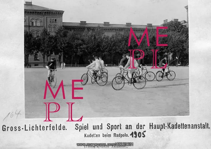 : Cadets playing bicycle polo, 1905 : Cadets playing bicycle polo, 1905