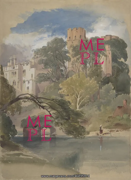 : Caesar's Tower, Warwick Castle, ca. 1850, Watercolor : Caesar's Tower, Warwick Castle, ca. 1850, Watercolor