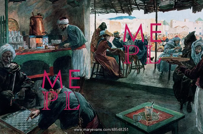 : Cafe. Interior. Tangier, 1903. Colour engraving : Cafe. Interior. Tangier, 1903. Colour engraving