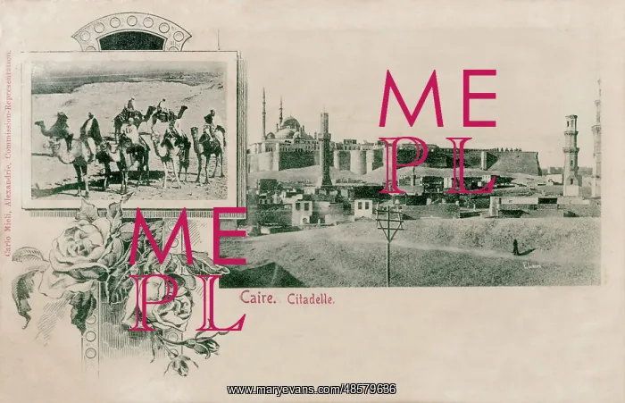 : Cairo Citadel and group of camel riders : Cairo Citadel and group of camel riders