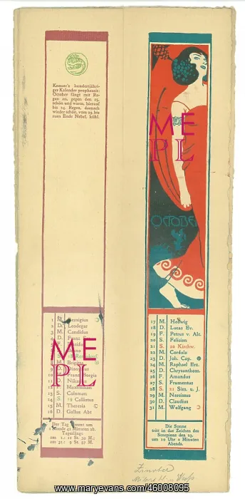 : Cakendar sheet October for the Calendar of 1900 : Cakendar sheet October for the Calendar of 1900