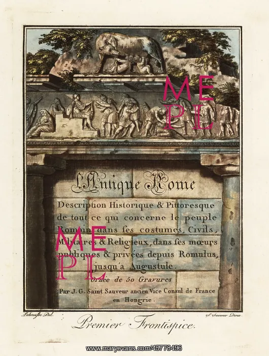 : Calligraphic title page with bas-relief of Roman history : Calligraphic title page with bas-relief of Roman history