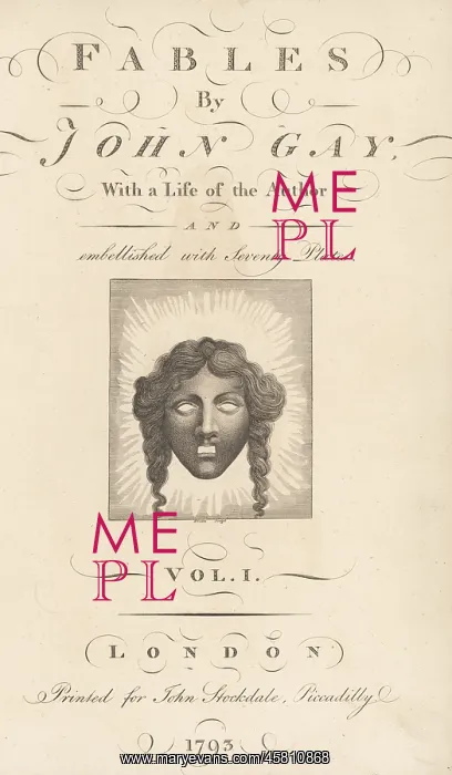 : Calligraphic title page to Volume 1 with dramatic mask : Calligraphic title page to Volume 1 with dramatic mask