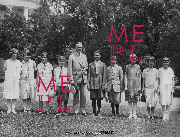: Calvin Coolidge with the participants of a spelling bee : Calvin Coolidge with the participants of a spelling bee