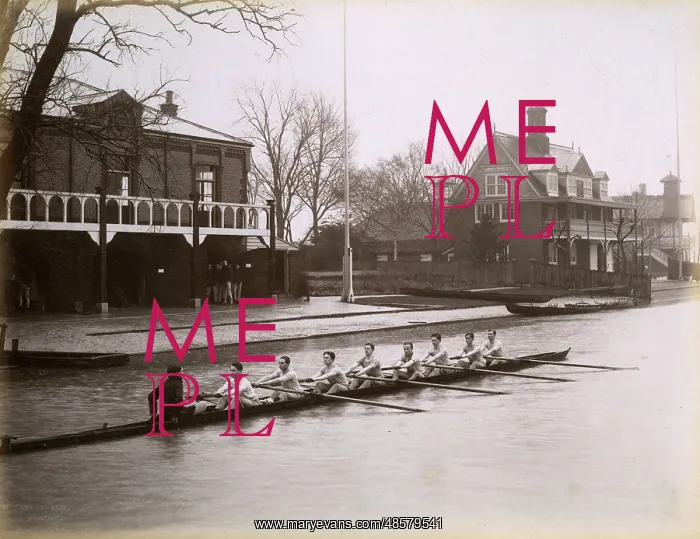 : Cambridge rowing crew on the River Cam, 1911 : Cambridge rowing crew on the River Cam, 1911