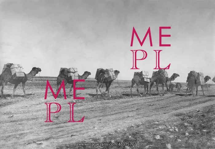: Camel caravan in the desert, ca. 1932 : Camel caravan in the desert, ca. 1932