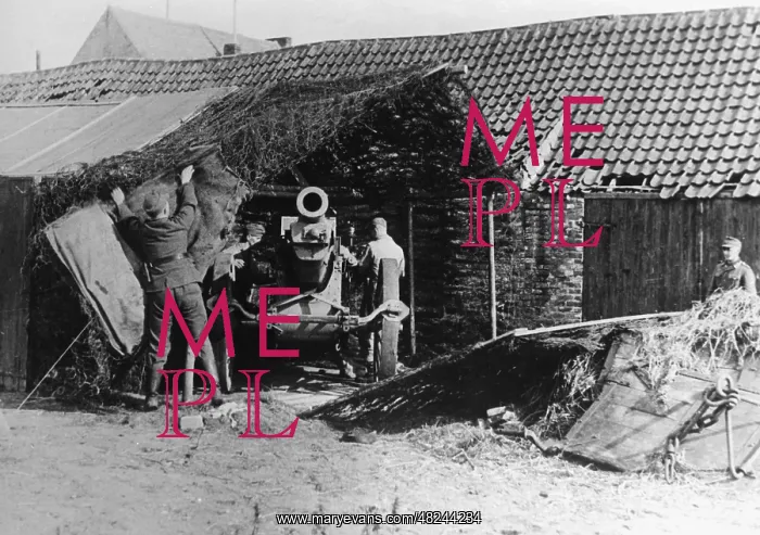 : Camouflaging of a gun at the position at the Scheldt in : Camouflaging of a gun at the position at the Scheldt in