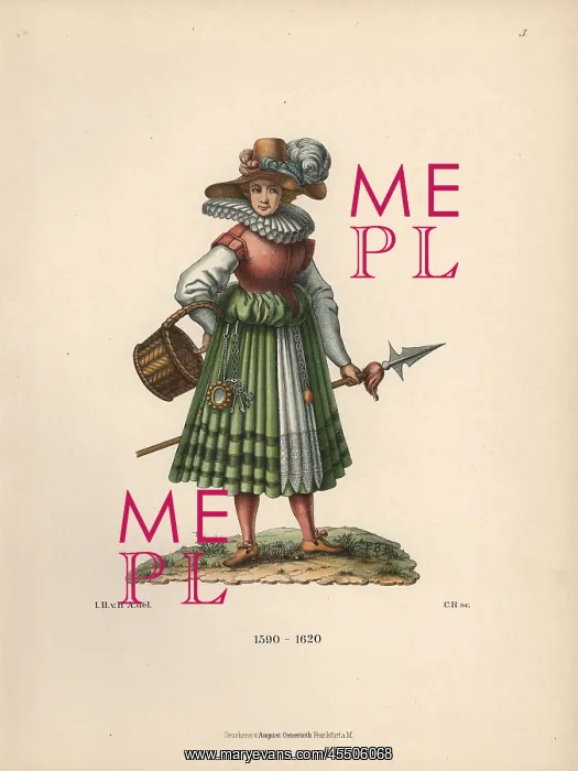 : Camp follower from the 17th century, with lance and basket : Camp follower from the 17th century, with lance and basket
