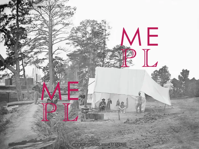 : Camp scene showing cook's tent during the : Camp scene showing cook's tent during the