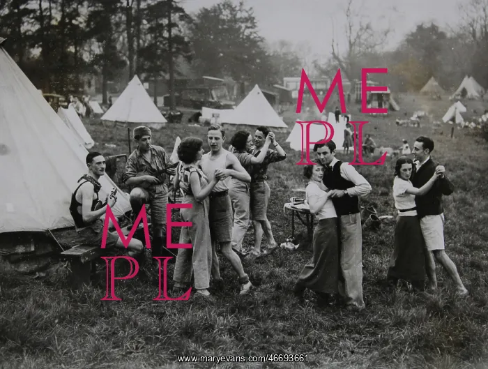 : Camping vacationer dance at a party : Camping vacationer dance at a party