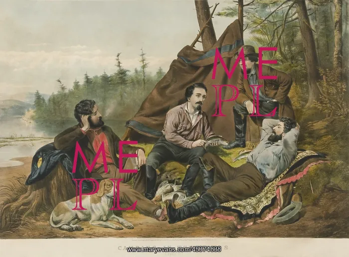 : Camping in the Woods, Laying Off, by Currier : Camping in the Woods, Laying Off, by Currier
