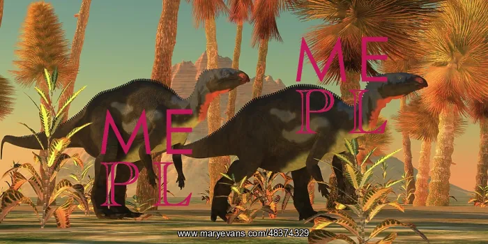 : Camptosaurus dinosaurs wander through a prehistoric jungle : Camptosaurus dinosaurs wander through a prehistoric jungle