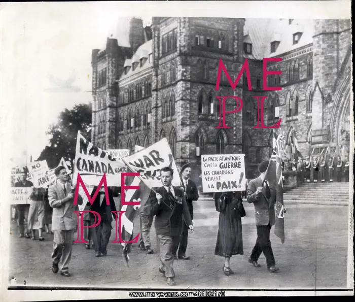 : Canada. Sep. 15, 1951 - Picketing Nato opening;Pickets parade in front : Canada. Sep. 15, 1951 - Picketing Nato opening;Pickets parade in front