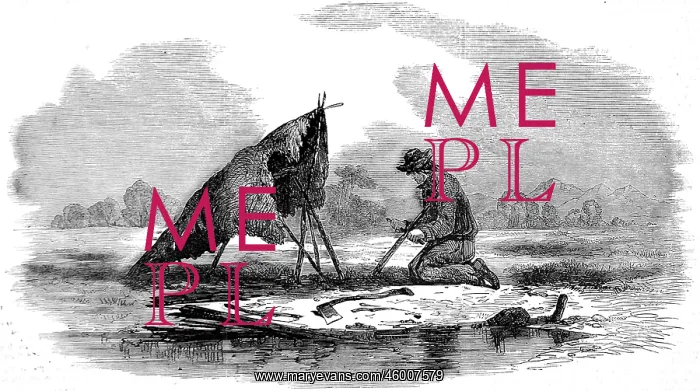: Canadian guide making a canoe 1858 : Canadian guide making a canoe 1858